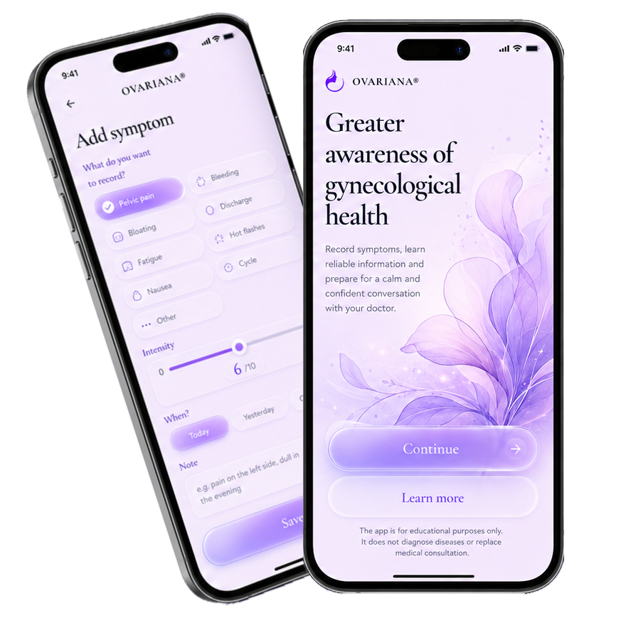 Il-kunċett tal-app OVARIANA muri fuq żewġ telefowns